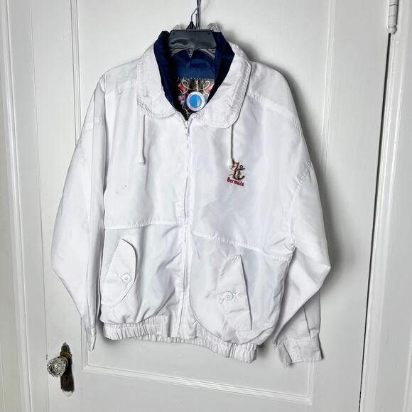 Vintage 90s Bermuda Sports White Windbreaker Jacket Size Unisex Small Nautical - Picture 1 of 12